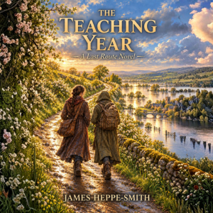 The Teaching Year, Book 11 of The Last Route: two couriers walking a spring road above a flooded valley